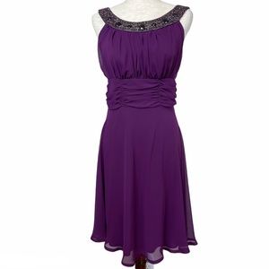 Connected Apparel Plum Dress w/ Jeweled Neckline